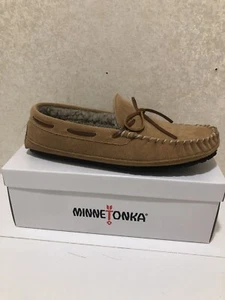 Minnetonka Men's Casey Leather Faux Fur Lined Slipper Moccasins Size 12 - Picture 1 of 5
