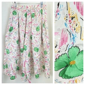 Vintage Nice Tops Cream w Multicolor Pattern Elastic Waist Culottes Size Large - Picture 1 of 12