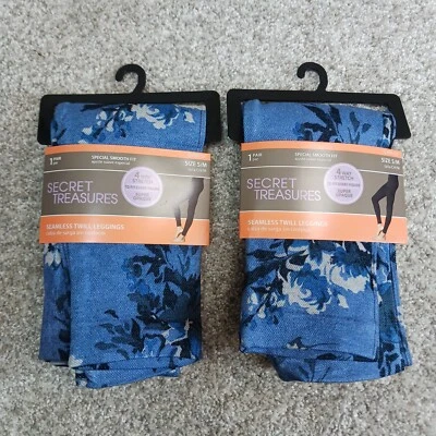Secret Treasures Leggings Womens S / M Blue Floral Seamless Twill Comfy Stretch - Image 1 of 4