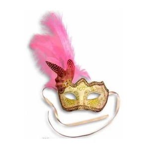 Pink Feather Glitter Mask Venetian New Years Eve Masquerade Ball Face Party Mask - Picture 1 of 1