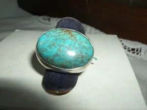 ANELLO RING CABOCHON ARGENTO 925 STERLING SILVER TURCHESE TURQUOISE ARGENTO 14 - Foto 1 di 8
