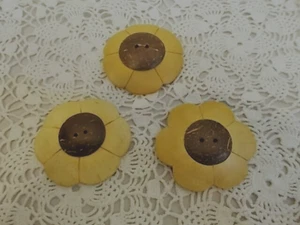 LOT-3 Vintage 2" RENAISSANCE COCONUT SHELL 2 HOLE BUTTONS - RARE - Picture 1 of 2