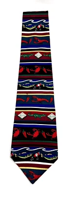 Tabasco Silk Tie Lobster Crab Alligator Fish Exc Seafood Louisiana Hot Sauce - Image 1 of 4