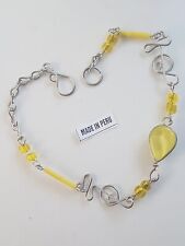 PERU Silver 8" Bracelet Chain YELLOW Murano Drop Charm Bead Gift Jewellery y2