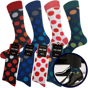 1 OR 4 Pairs Cotton Dress Socks FIRST QUALITY 10-13 Multicolor Big Polka Dot - Picture 1 of 16