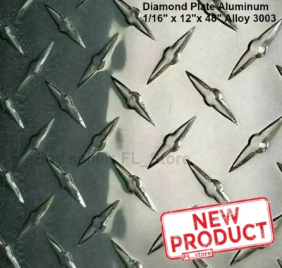 1/16" Thick Diamond Plate 12" Wide x 48" Long Polished Aluminum Alloy 3003 NEW - Image 1 of 4