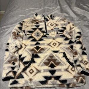 Hooey cremefarbener und brauner Pullover mit Reißverschluss und geometrischem Muster - Bild 1 von 4