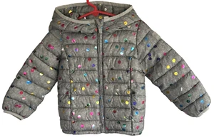 GAP Kids Toddler Girls Gray Polka Dot Lightweight  Puffer Hooded Jacket Size 2T - Picture 1 of 3