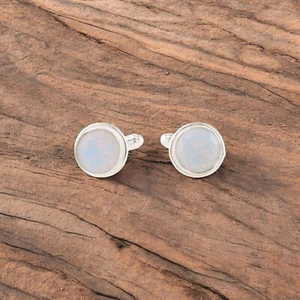 Milky Opal Gemstone 925 Sterling Silver Jewelry Cufflinks 0.50" For Wedding Gift - Picture 1 of 3
