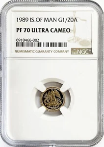 1989 GOLD ISLE OF MAN 1/20 OZ ANGEL COIN NGC PROOF 70 ULTRA CAMEO - Picture 1 of 2