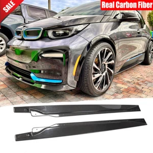 For BMW I3 i3s 2014-2020 Real Carbon Fiber Side Skirts Lip Extension Splitters - Picture 1 of 13