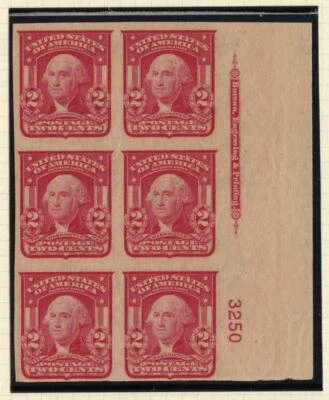 1906 Washington Sc 320 2c carmine imperf MLH full original gum plate block of 6 - Image 1 of 4