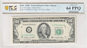 1950C $100 Federal Reserve Note Chicago FR# 2160-G MS-64 PPQ PCGS Banknote - Picture 1 of 2