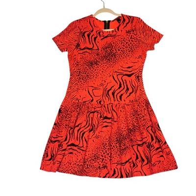 Victorias Secret Fit Flare Knit Dress Womens S Orange Animal Print Big Cat Zebra - Image 1 of 4