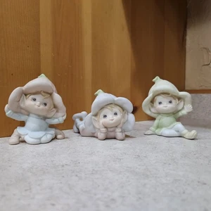 SET OF 3 Vintage Homco Flower Pixie Elf Ceramic Figurines #5615 - Picture 1 of 16
