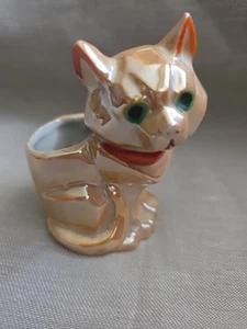 Lusterware-Orange Iridescent Cat Cubist Style Pin holder or small vase - Picture 1 of 9