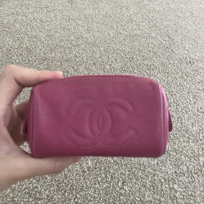 CHANEL Mini Pouch Caviar Skin CC Logo COCO Marc Leather Fuchsia Pink #A171 - Image 1 of 4