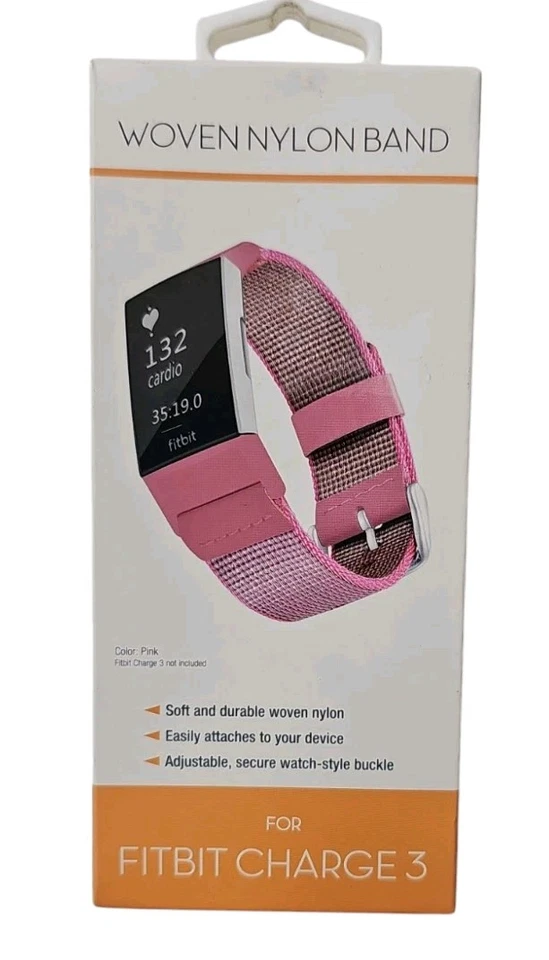 Withit Woven Nylon Band Pink HTF Fits Fitbit Charge 3 & 4-band Only