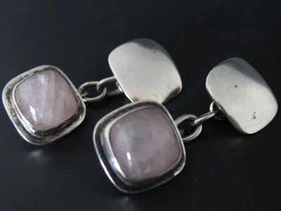 Manschettenknöpfe Silber 800 mit Rosenquarz Edelsteinen von ca. 1930 - Bild 1 von 3