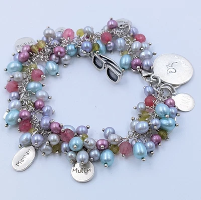 VTG. Sterling Silver Pearls & Mom Charms in Different Languages Bracelet   8.5'' - Image 1 of 4