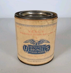 1943 United States Bronze Powder Works Venus Palegold Extra Brilliant 7 Full Can - Picture 1 of 14