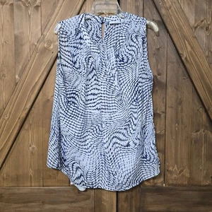 Liz Claiborne Damen XL Bluse ärmellos abstrakt blau schwarz weiß Print - Bild 1 von 7