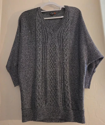 SUÉTER GUESS CABLE XL NEGRO GUNMETAL BRILLO ACANALADO ELÁSTICO MANGA 3/4 MUJER Foto 1 de 4