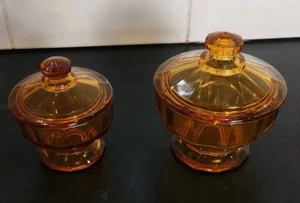 Set di 2 pentole in vetro nuvola ambra Art Deco Davidson - Foto 1 di 7