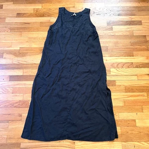 DKNY Pure Linen Dress Womens Large Black Sleeveless Maxi Minimalist - Picture 1 of 7