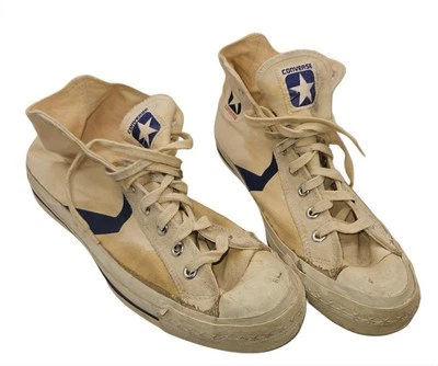 Vintage 1970s Converse Canvas High Tops Dr. J Chevron Blue Star - Size 12 - Image 1 of 4