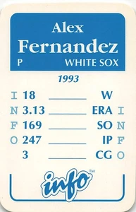 Alex Fernandez 1994 INFO BASEBALL Spielkarte - Chicago White Sox - Bild 1 von 2