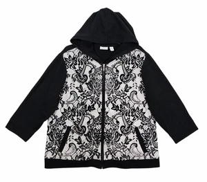 Zenergy by Chicos Hoodie Full Zip 3/4 Sleeve Lace Print Black Womens XXL Size 3 - Picture 1 of 10