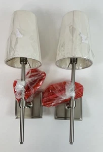 2 Pottery Barn Pearson Shade Metal Wall Sconces Satin Nickel 17.5" H #W203 *READ - Picture 1 of 6