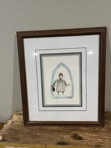P. Buckley Moss impresión artística enmarcada mate artista firmada 1989 niña muñeca y flores - Imagen 1 de 10