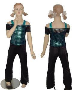 Lot of 3 Freeze Frame Child S Dance Costume Blue Metallic Black Mesh Jumpsuit - Picture 1 of 11