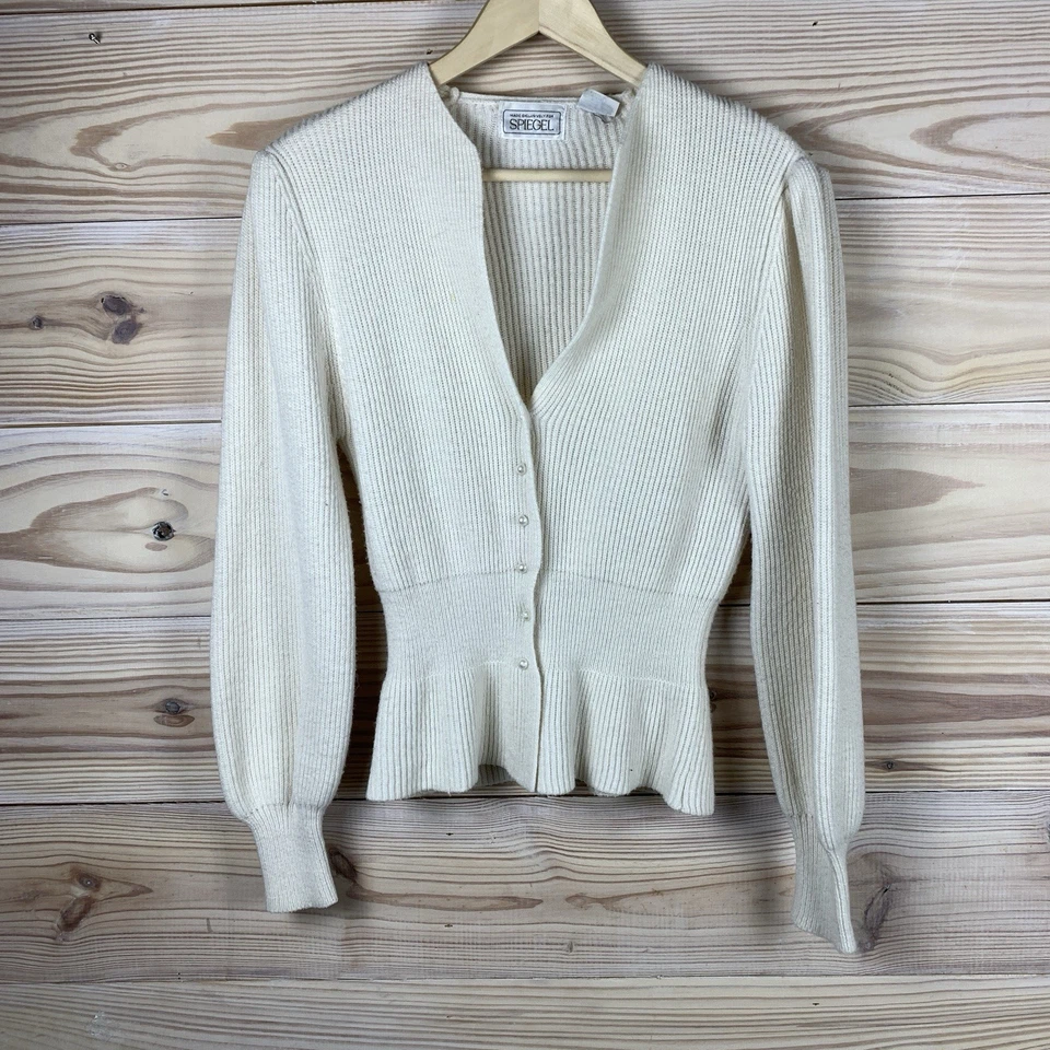 Suéter De Colección Spiegel Grueso Peplum Marfil Blanco Perla Botón Clásico Preparación Academia Foto 1 de 4