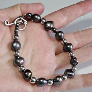 Silpada 925 Sterling Silver Peacock Pearl Bracelet Toggle 7.5 To 8.5" - Picture 1 of 13