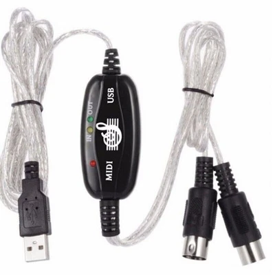 1x USB IN-OUT MIDI Interface Cable Converter PC to Music Keyboard Adapter Cord - Image 1 of 4