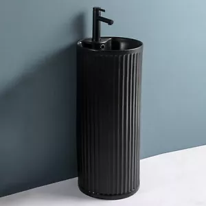 Ceramic Pedestal Sink Basin Ceramic Freestanding Bathroom Sink Vessel Black - Picture 1 of 12