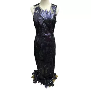MILLY Sz 6 Small Kinsley Floral Navy Sequin Dress Maxi Sleeveless Gown Formal - Picture 1 of 14