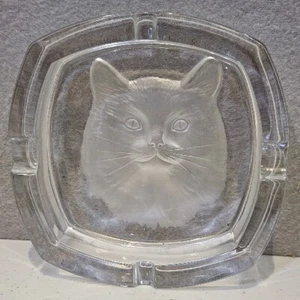 Crystal D'arques Garanti - Etched Cat Frosted Glass Ashtray - Great Condition - Picture 1 of 8
