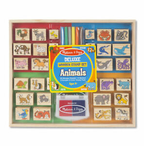 Melissa & Doug Wooden Stamp Set - Animals Deluxe Set - Quality Educational Toy -