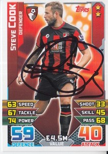 BOURNEMOUTH HAND SIGNED STEVE COOK 15/16 MATCH ATTAX CARD.