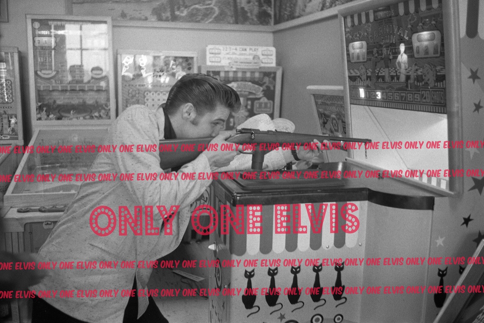 May 1956 ELVIS PRESLEY in PINBALL ARCADE Detroit Michigan FOX THEATER