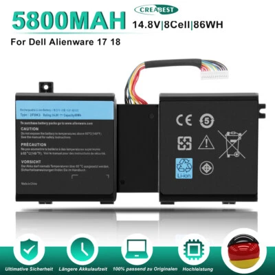 14.8V 5.8AH 2F8K3 Laptop Akku für Dell Alienware 17 18 M18X-R3 M17X-R KJ2PX G33T - Bild 1 von 4