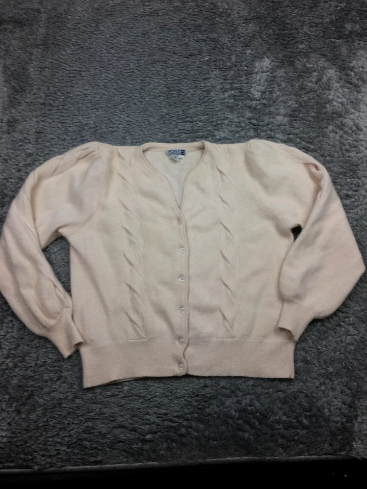 Adele Joyce Cardigan Sweater Angora Lambswool Pearl Pink Peach Size Small Petit - Image 1 of 4