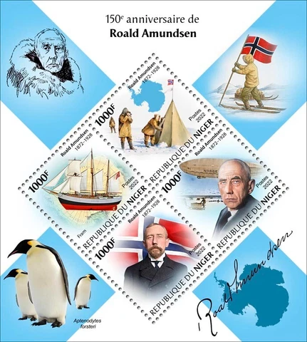 Niger Stamps 2022 MNH Explorer Roald Amundsen Ships Penguins M/S Cover