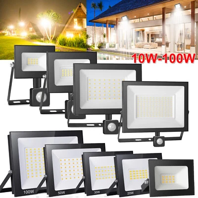 LED Fluter Außen Strahler mit Bewegungsmelder Lampe 10W 20W 30W 50W 100W IP65  - Bild 1 von 4