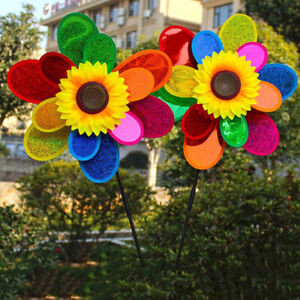 Double Layer Colorful Sunflower Windmill Kids DIY Outdoor Toys Garden Yar.yp