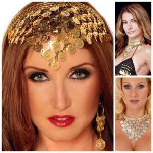 GATILLA DE CABEZA DE CABEZA DE MONEDA GITANA ÉTNICA GITANA ÁRABE ENCHAPADA EN ORO - Imagen 1 de 1